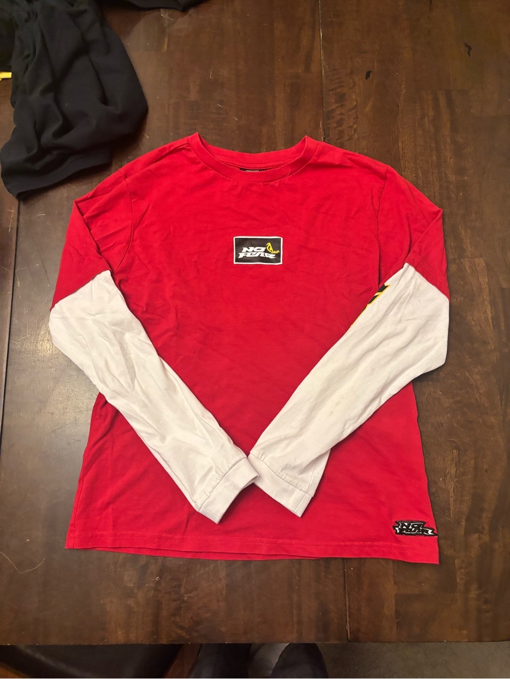 Red Long Sleeve Layered Tee with White Sleeves by No Fear